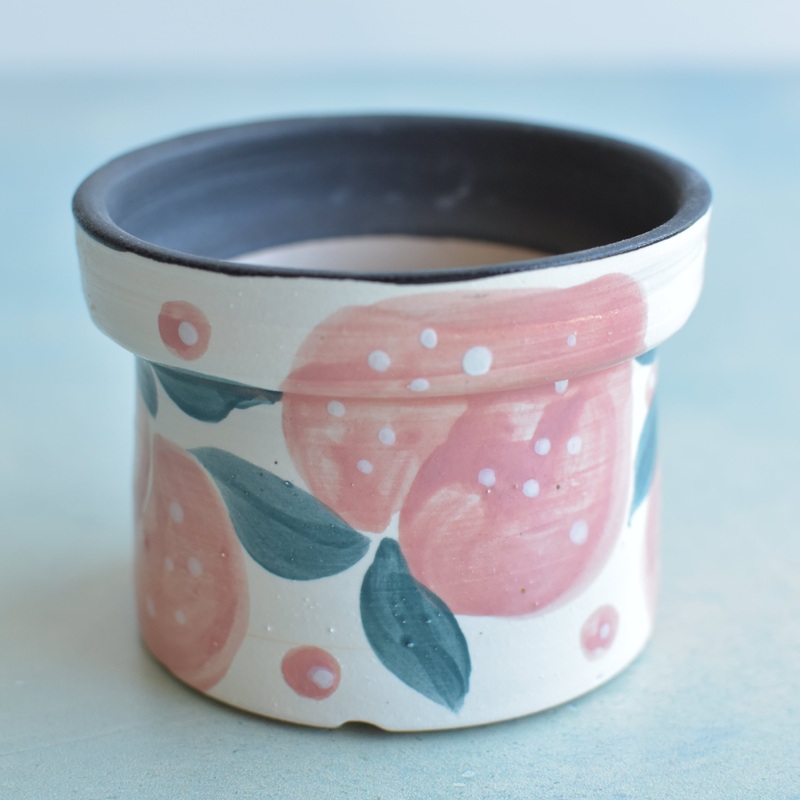 White Handmade Ceramic Succulent Pot with Peach Design Approximately 3.5" (ChangP Studio)