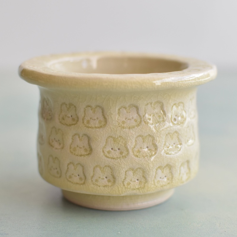 Yellow Stamped Ceramic Succulent Pot Approximately 3