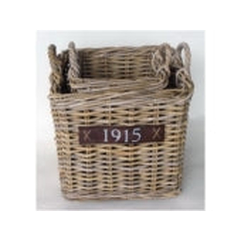 Log Basket Rattan Grey with Wheels 40 X 40H 42CM