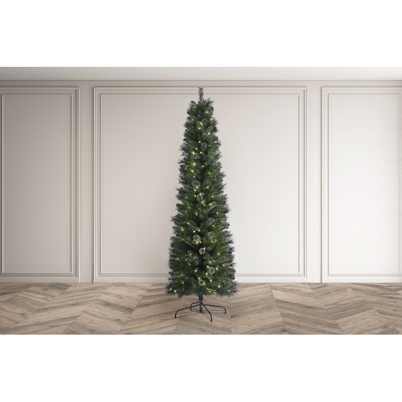 BRAMPTON PINE - 7.5ft Tree with 250 Warm White LED 5mm bulbs and NEW 8 Function
