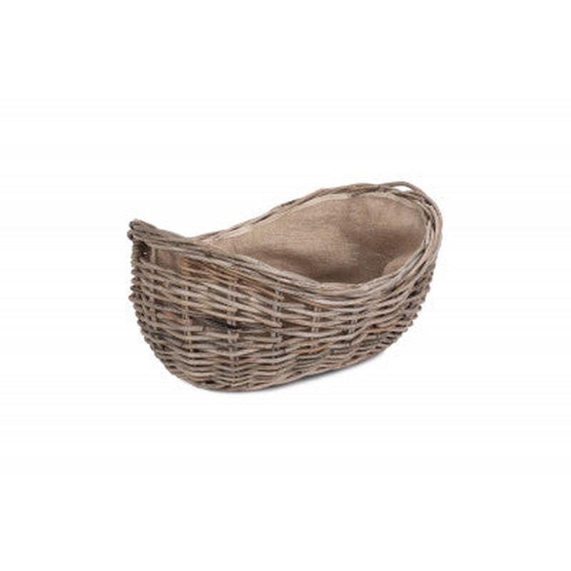 Boat Shaped Rattan Log Basket with Hessian Medium