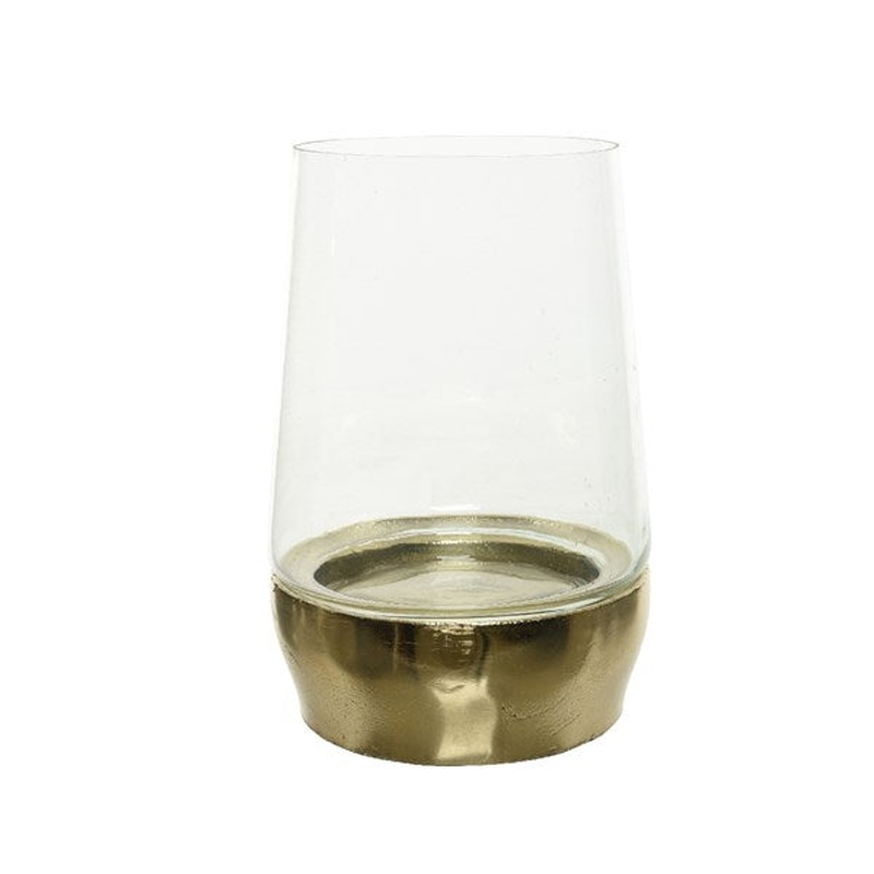 glass hurricane w hammered finish clear/gold