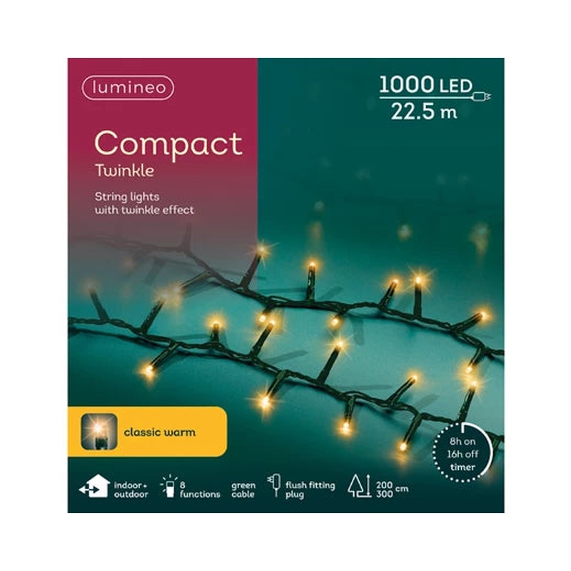 LED compact lights gb 8 function twinkle effect outdoor green/classic warm L.2250cm