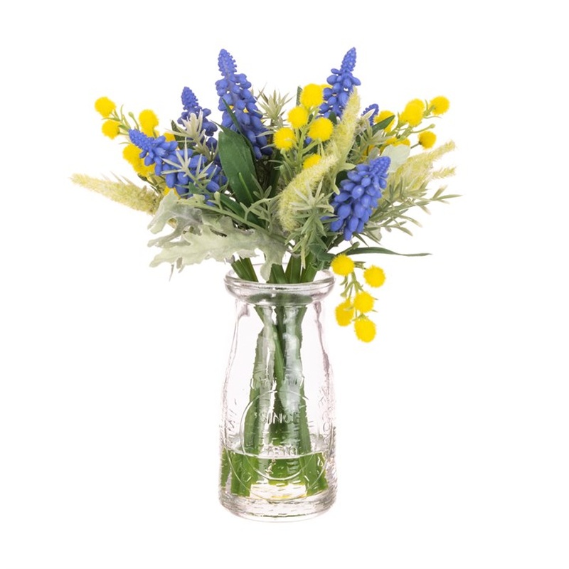 Hyacinth Mimosa in Milk Bottle