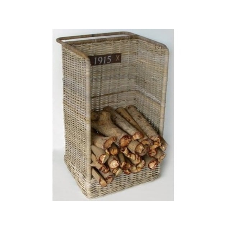Log Basket Rattan Grey With Wheels 35x45h90cm