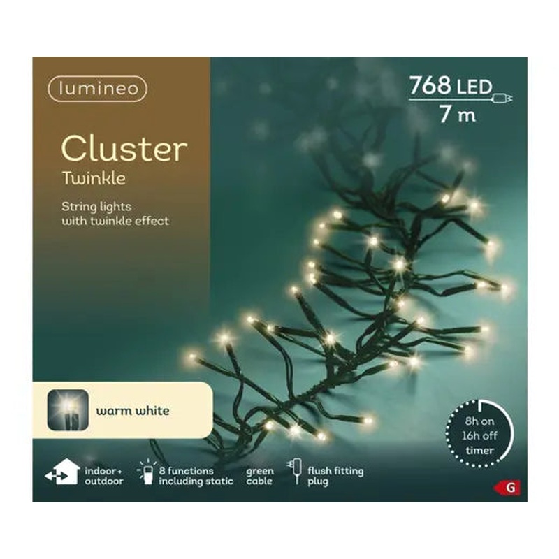 LED cluster lights gb 8 function twinkle effect outdoor green/warm white L.700cm