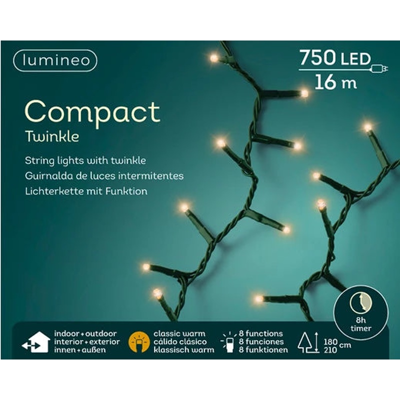 LED compact lights gb 8 function twinkle effect outdoor green/classic warm L.1600cm