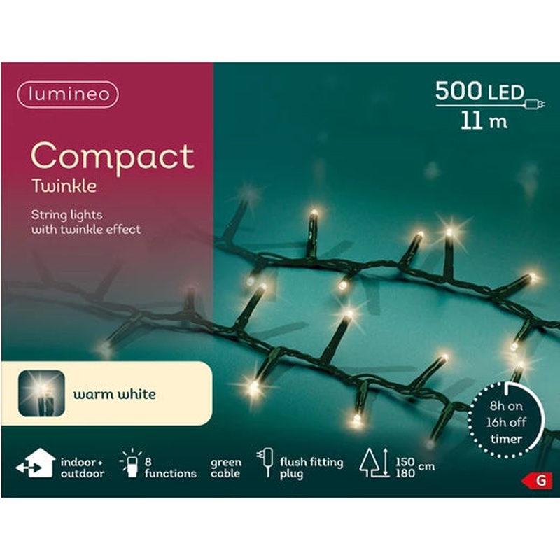 LED compact lights gb 8 function twinkle effect outdoor green/warm white L.1100cm
