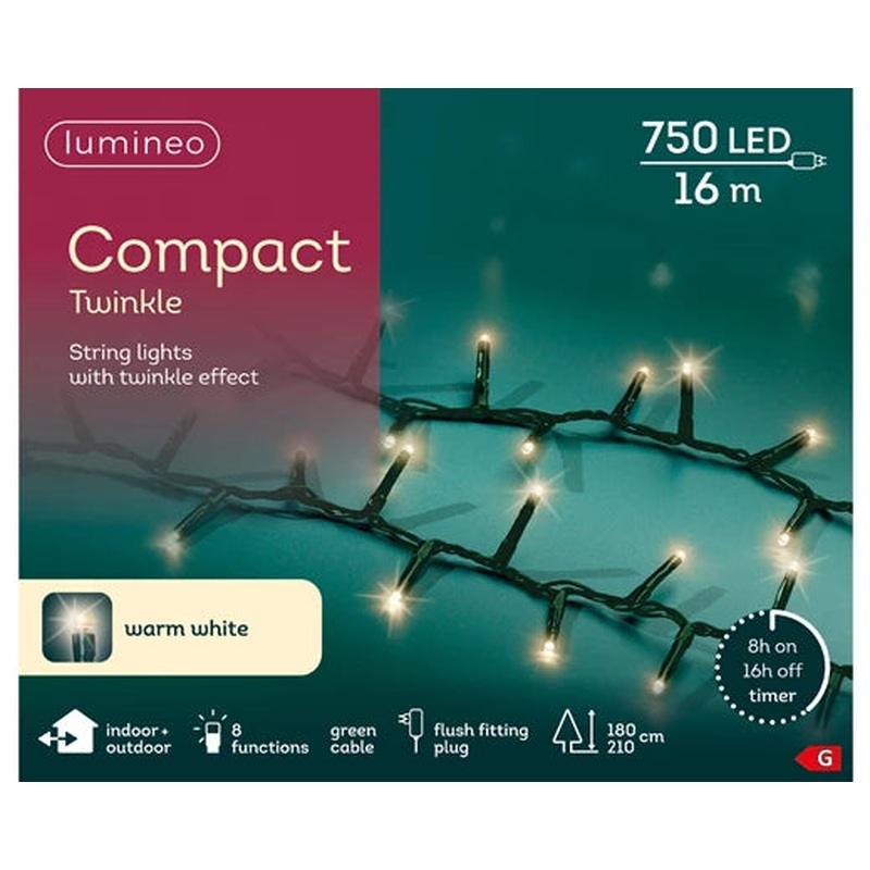 LED compact lights gb 8 function twinkle effect outdoor green/warm white L.1600cm
