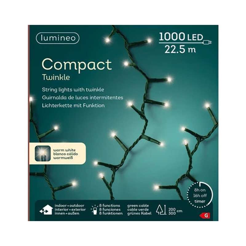 LED compact lights gb 8 function twinkle effect outdoor green/warm white L.2250cm