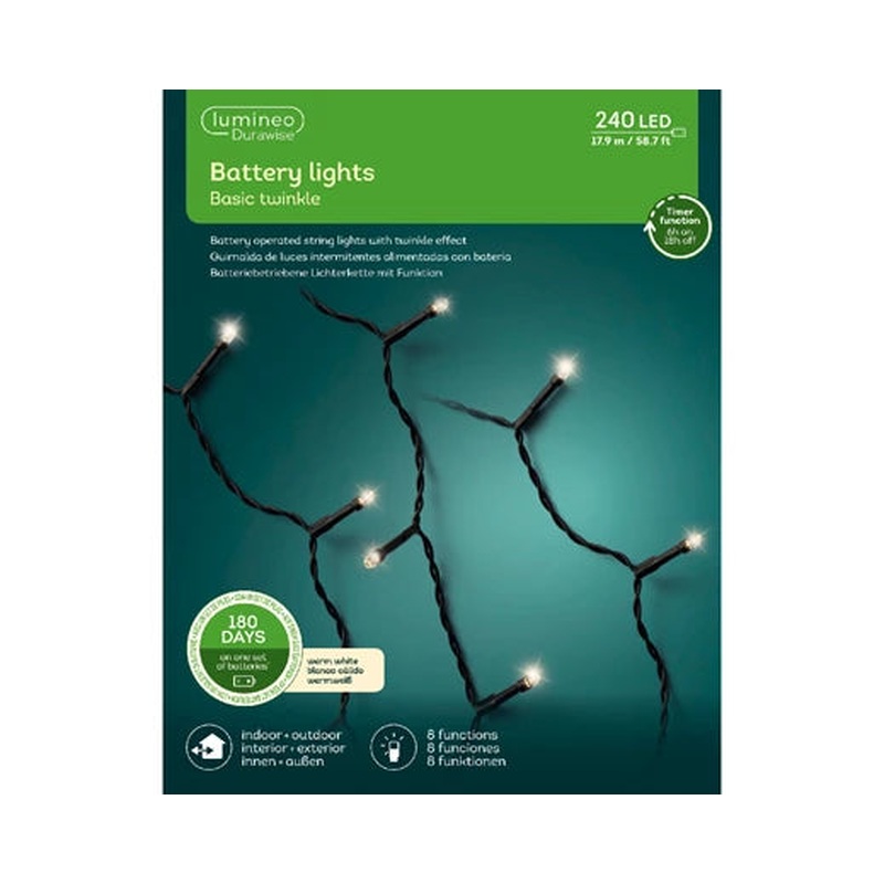 LED Durawise basic lights 8 function twinkle effect BO outdoor black/warm white L.1790cm