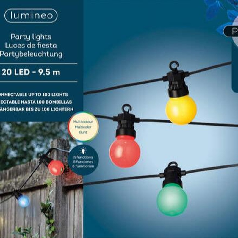 LED partylight gb 8 function twinkle effect outdoor black/multi dia4.5cm x L.950cm