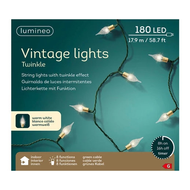 LED vintage lights gb 8 function twinkle effect indoor green/warm white L.1790cm