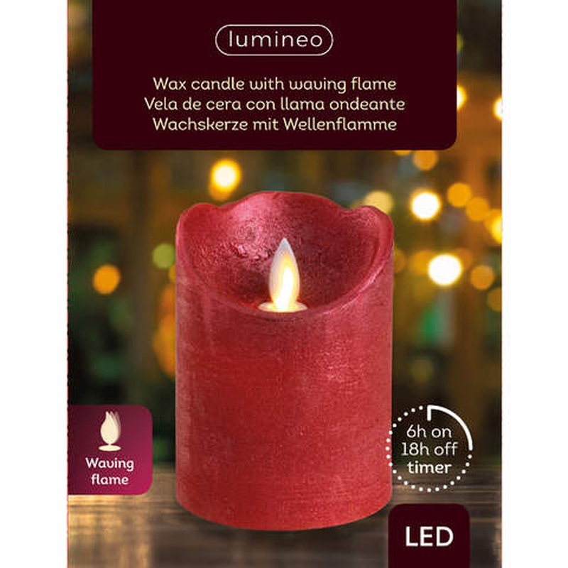 LED waving candle wax wave top BO indoor christmas red/warm white dia7.5cm x H.10cm