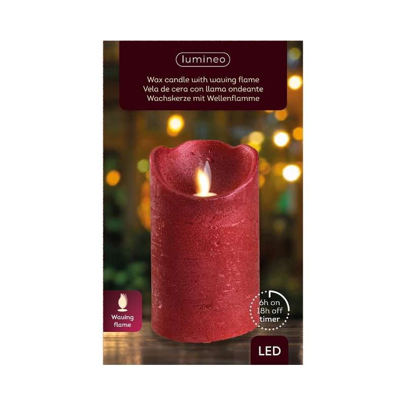 LED waving candle wax wave top BO indoor christmas red/warm white dia7.5cm x H.12.5cm