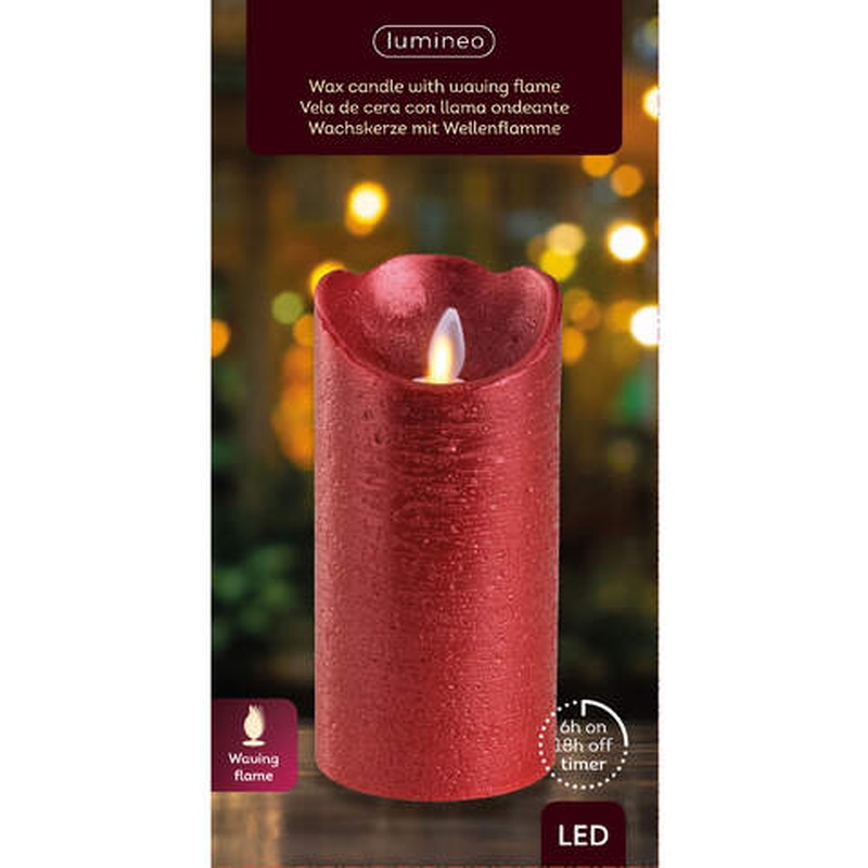 LED waving candle wax wave top BO indoor christmas red/warm white dia7.5cm x H.15cm