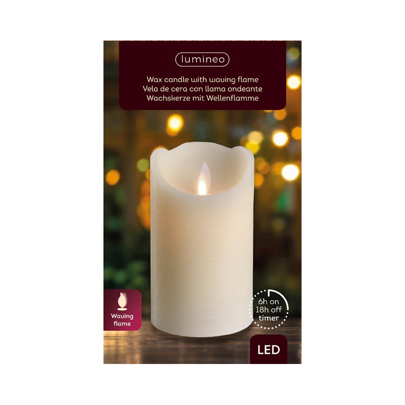 LED waving candle wax wave top BO indoor cream/warm white dia7.5cm x H.12.5cm