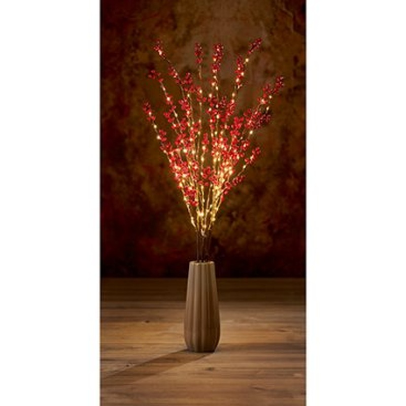 1m Set of 3 Red Holly Berry Branch 180 WW MicroBright LEDs
