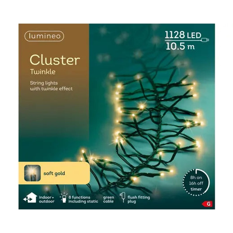 LED cluster lights gb 8 function twinkle effect outdoor green/soft gold L.1050cm