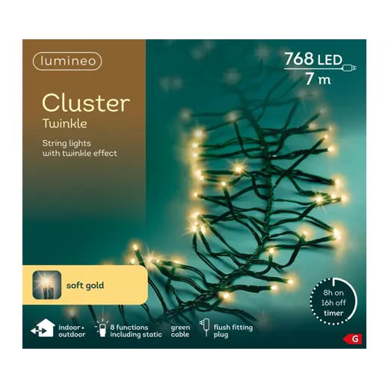 LED cluster lights gb 8 function twinkle effect outdoor green/soft gold L.700cm