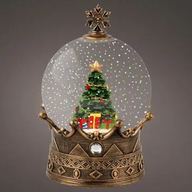 LED snowglobe plastic steady BO indoor gold/warm white D.12.5cm x H.19cm