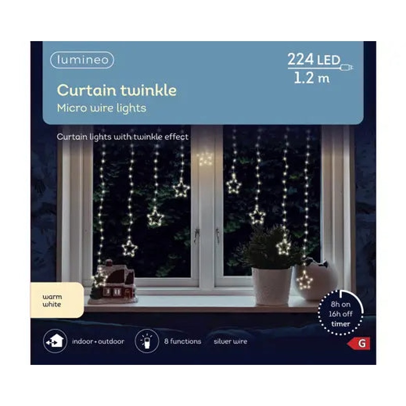 Micro LED curtain lights gb 8 function twinkle effect outdoor silver/warm white L.0.2cm x W.120cm x H.60cm