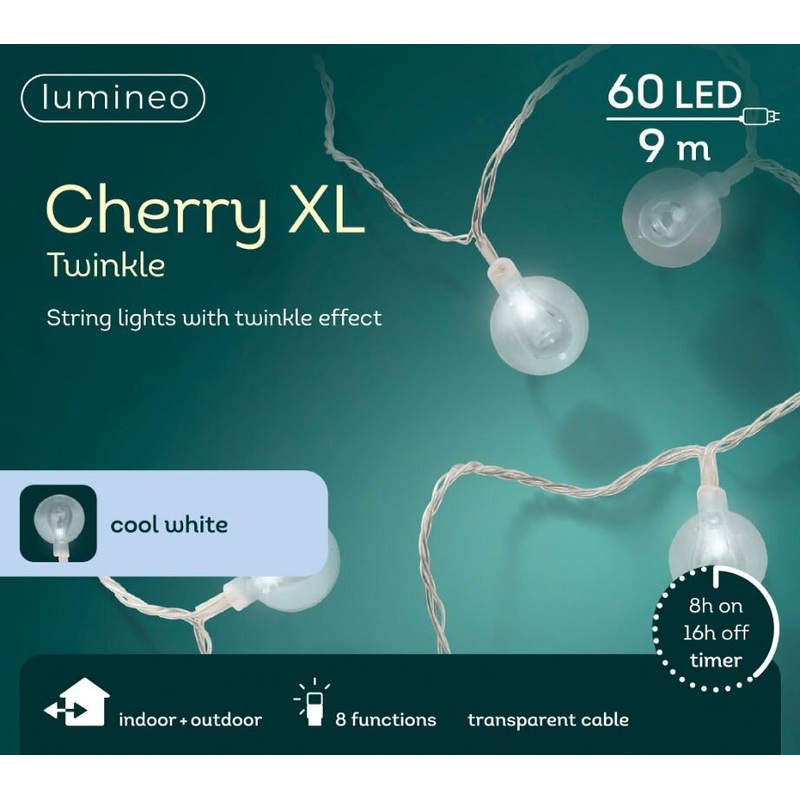 LED cherry lights gb 8 function twinkle effect outdoor transparent/cool white L.900cm