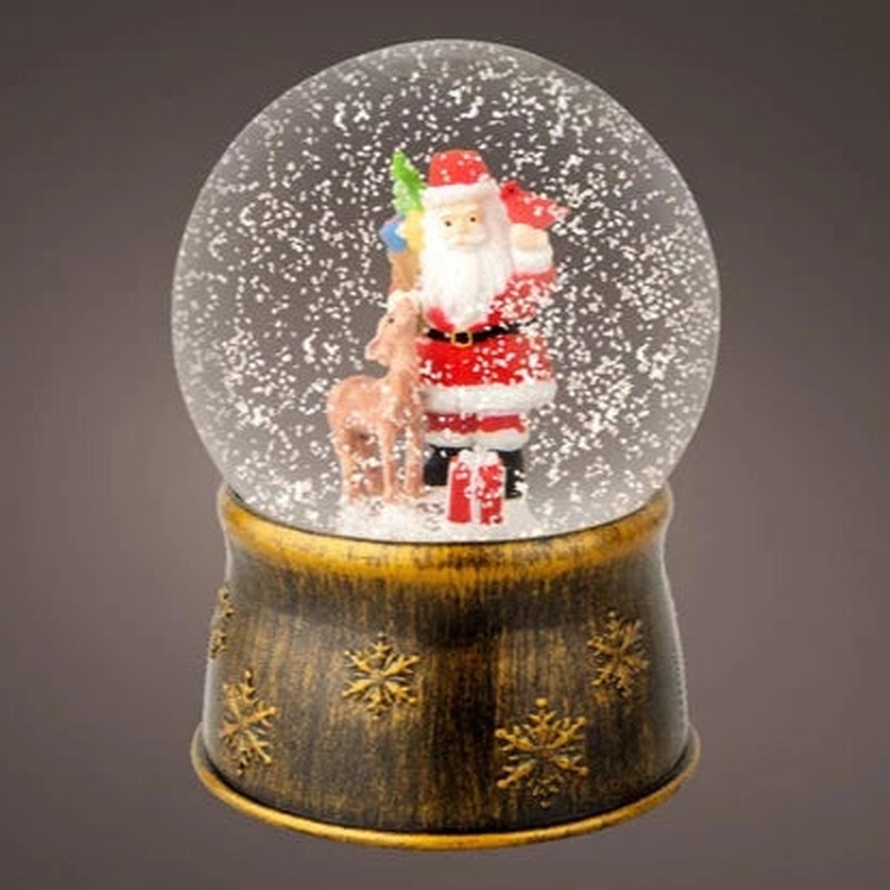 LED snowglobe plastic snowglobe steady BO indoor gold/warm white dia13cm x H.17.5cm