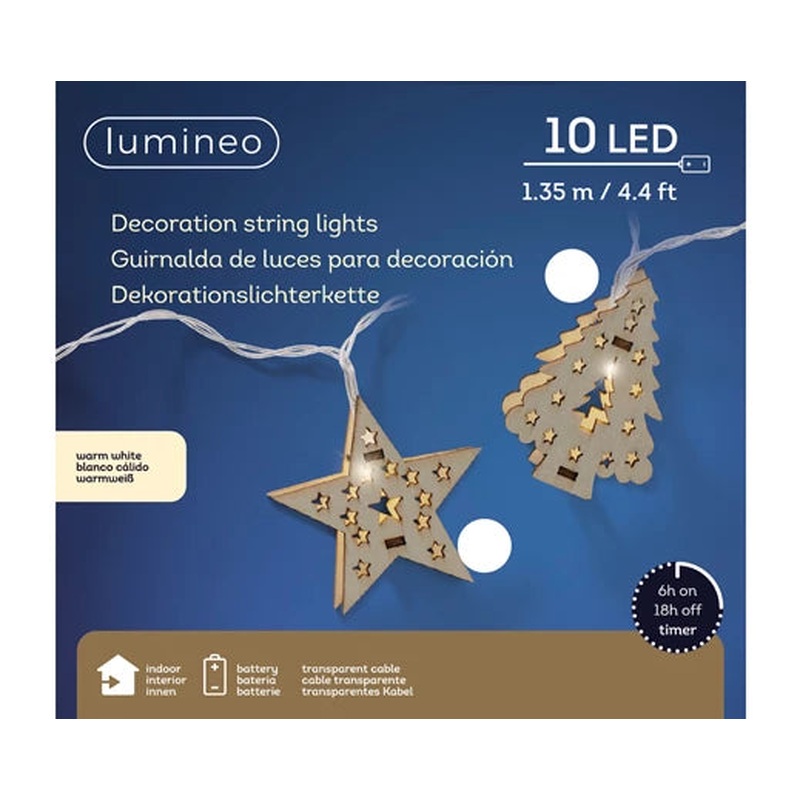 LED stringlights steady BO indoor 2ass natural/warm white L.135cm x W.6cm x H.4.3cm