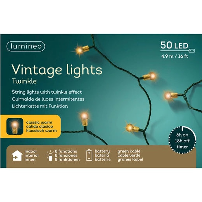 LED vintage lights 8 function twinkle effect BO indoor green/classic warm L.490cm