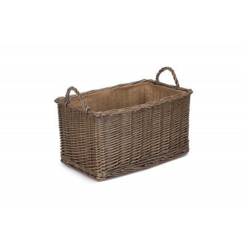 Antique Wash Rectangular Hessian Lined Basket small