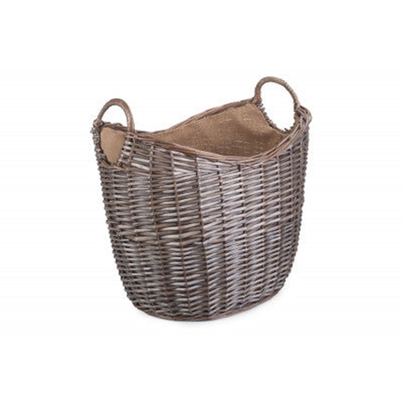 Scoop Neck Antique Wash Hessian Lined Basket Large