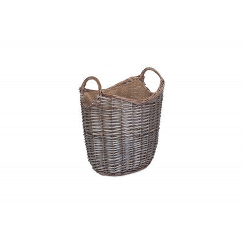 Scoop Neck Antique Wash Hessian Lined Basket Small