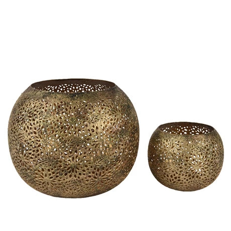 Tealightholder iron antique gold dia11cm H.8cm