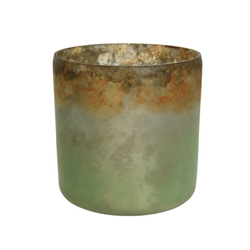 Tealightholder glass colorful antique  moss green