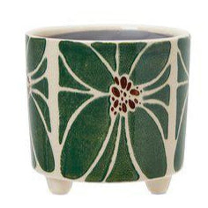 LARA Pot White/Green 12 x 11cm