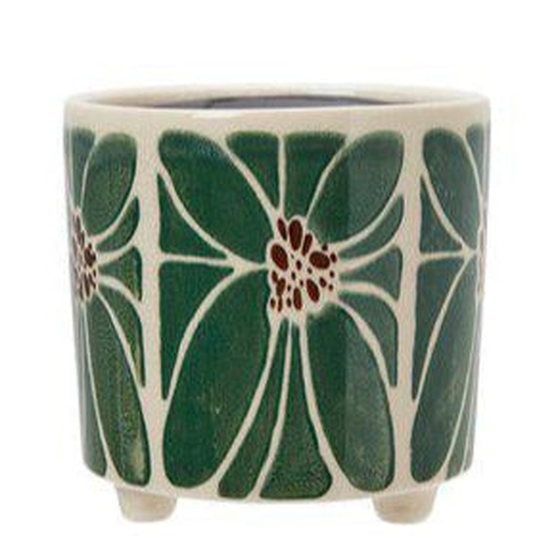 LARA Pot White/Green 14 x 15cm