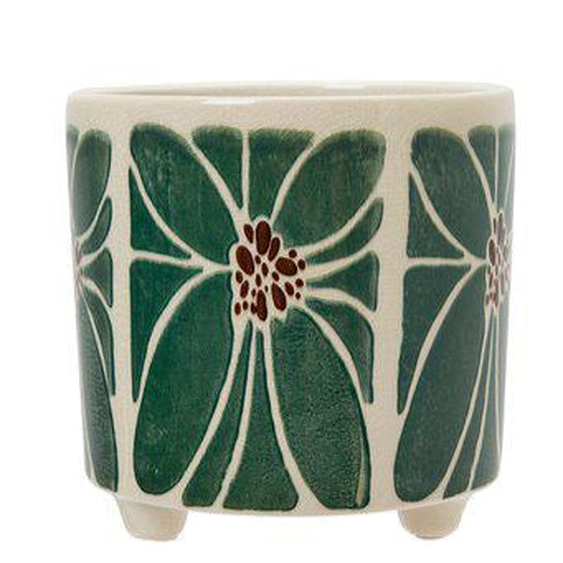 LARA Pot White/Green 17 x 17cm