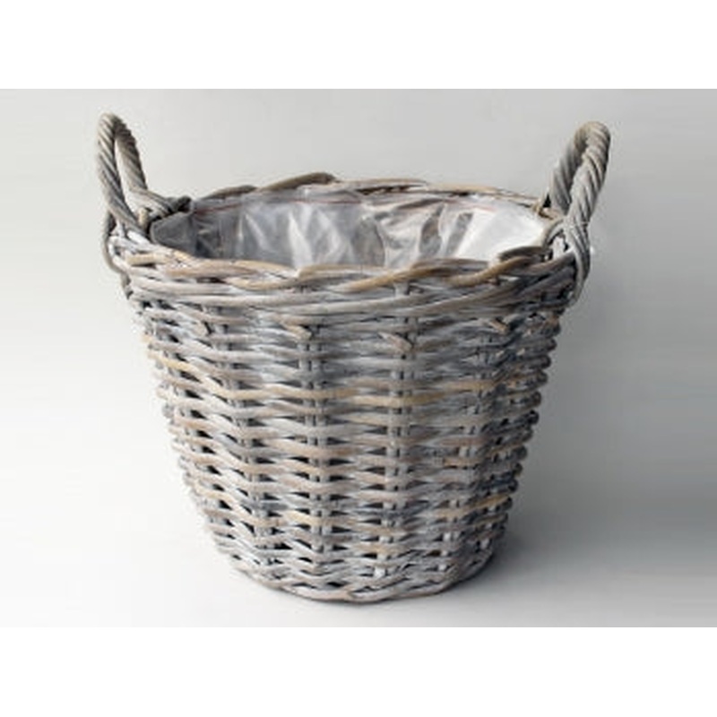 Round Rattan Handle Basket Grey 30H23cm