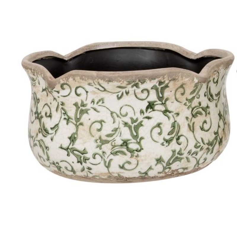 Round Scallop Pot M Green 21cmDx12cmH