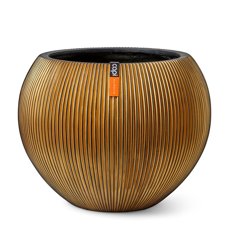 Vase Ball Groove Indoor Pot 13cm H10cm Black and Gold