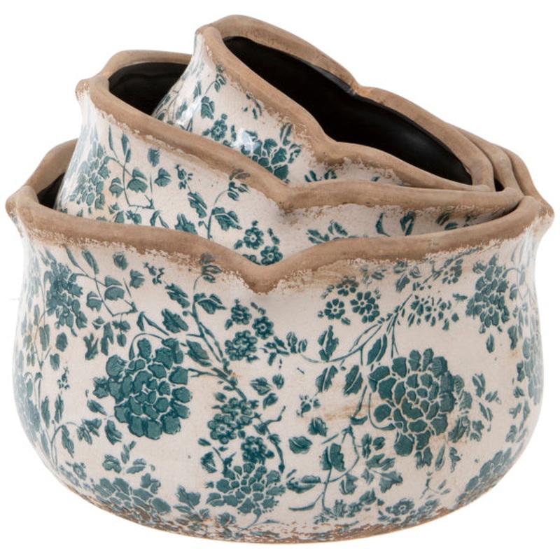 Round Scallop Green Floral M 21cm x H12cm