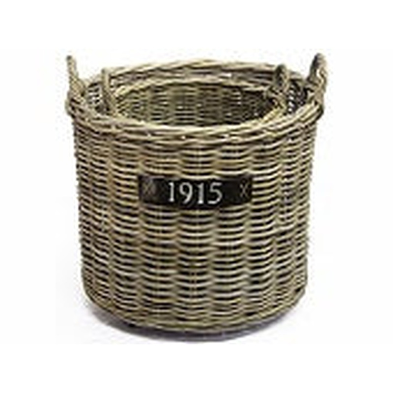 Log Basket Rattan Grey With Wheels d60h48cm