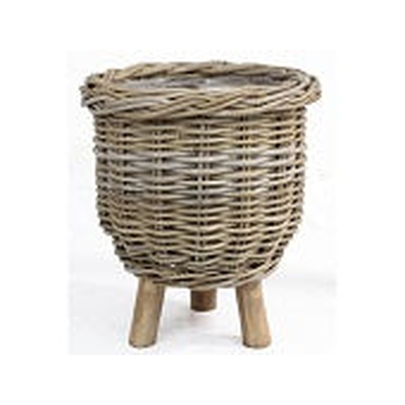Basket On Legs Rattan Grey d34h40cm
