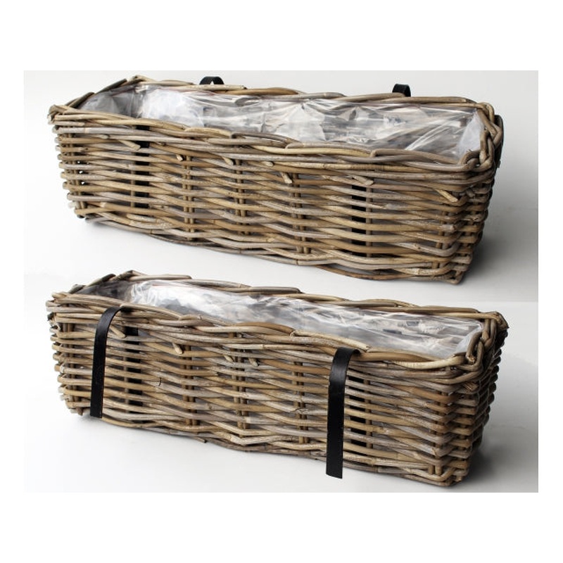 Rattan Trough Balcony Planter  Grey 60cm