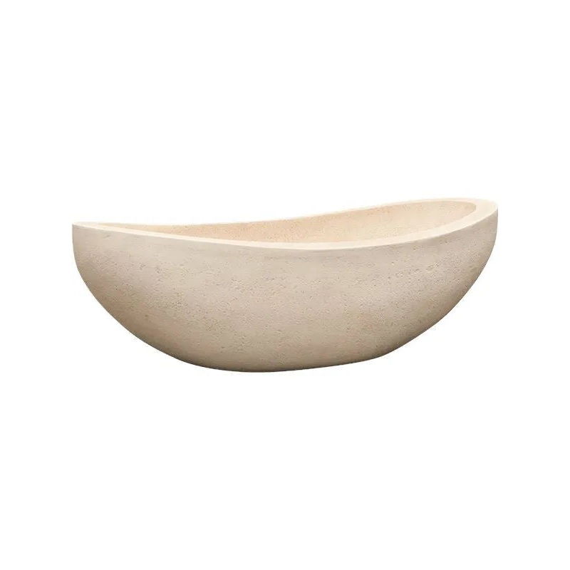 Baq Polystone Plain Plant Pot 18cm Height 31cm Dia Boat Natural
