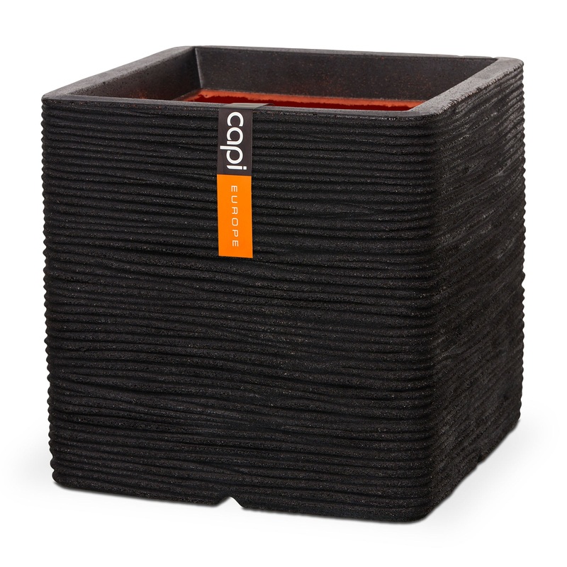 Planter Square Rib  NL Black 50cm H50cm W50cm