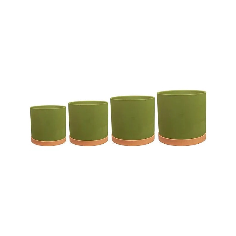 Birte Plant Pot 15cm Height cm Dia Pot With Saucer Green (set of 4)
