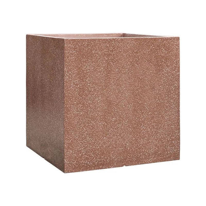 Baq Terrazzo Plant Pot 50cm Height 48cm Dia Cube Mocha