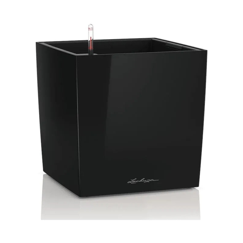 Lechuza Premium Cube 50 Plant Pot 50cm Height 44cm Dia All inclusive Set Black High Gloss